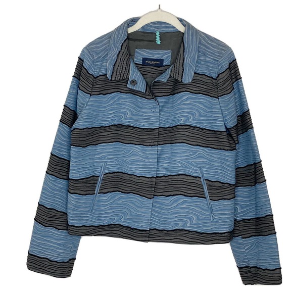 Piazza Sempione Jackets & Blazers - Piazza Sempione Italy Blue & Gray Cotton Textured Waves Boxy Blazer Size 12